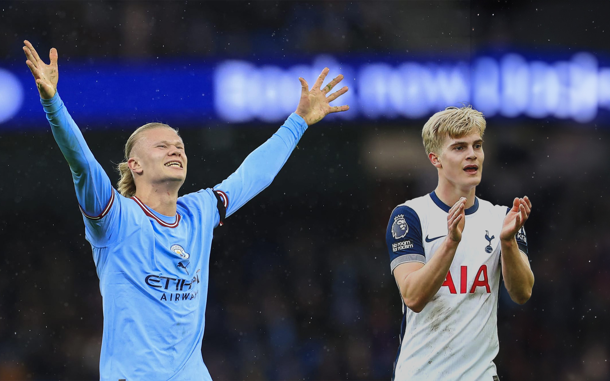 Erling Haaland i Manchester City och Lucas Bergvall i Tottenham.