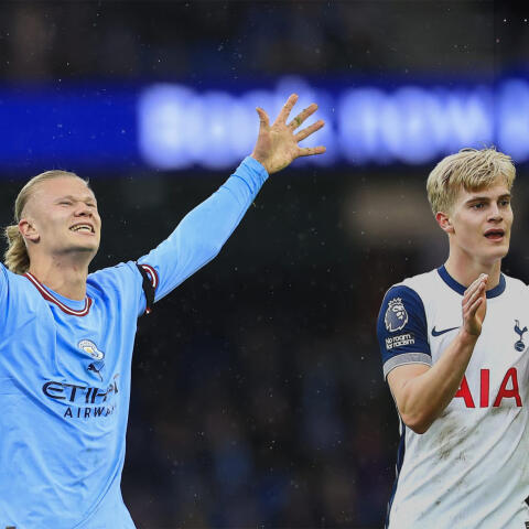 Erling Haaland i Manchester City och Lucas Bergvall i Tottenham.